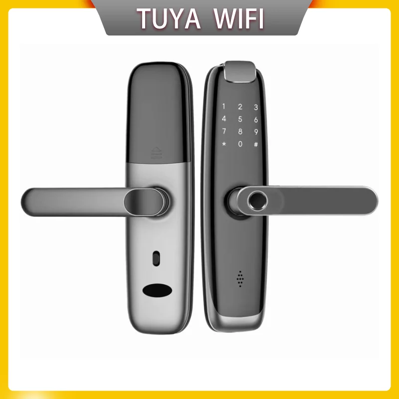 

Черный умный дверной замок X8 с Биометрическим распознаванием отпечатков пальцев, Wi-Fi, приложение Tuya, пароль, IC карта, электронный дверной за...