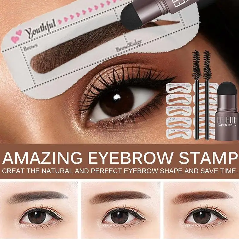 One Step Eyebrow Stamp Shaping Kit Professional Eye Brow Makeup Brushes with Eyebrow Reusable Stencils Kit Gel Eyebrow Stam I2D9