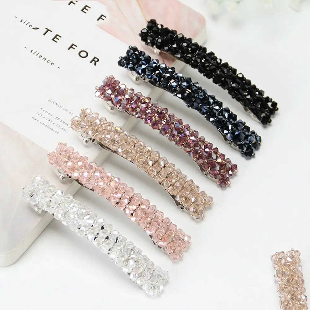 

1pc Fashion Female Girl Bling Headdress Crystal Rhinestone 6 Color Elastic Hairpin Hairpin Hairpin One Word Spring Clip
