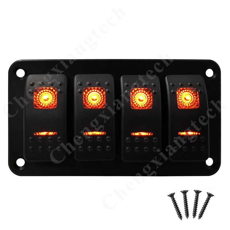 

12V 24V 4 Gang Aluminum Orange Led Light Rocker Toggle Switch Panel 5Pin On Off SPST Switch For Car Truck CaravanMarine Boats