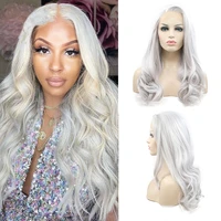 white gray grey curly body wave synthetic lace front wig frontal cosplay glueless highlight transparent lace pre plucked wigs