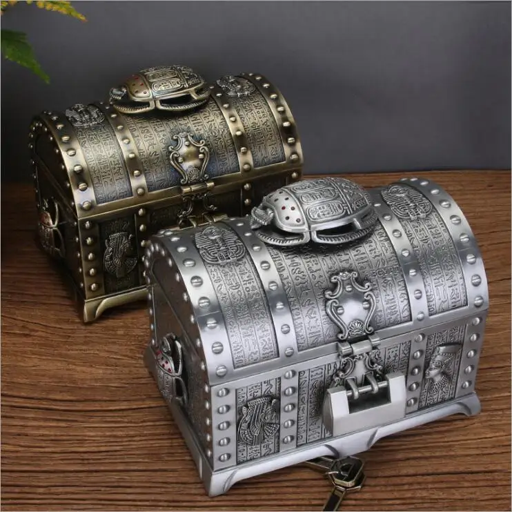 

Creative Egyptian style double layers metal jewelry box organizer box metal tin box jewlery organizer for women' gifts