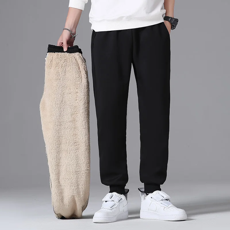 Moletom masculino calças de lã quente dos homens 2021 novo estiramento de inverno mais tamanho joggers calças de rua wear calças esportivas