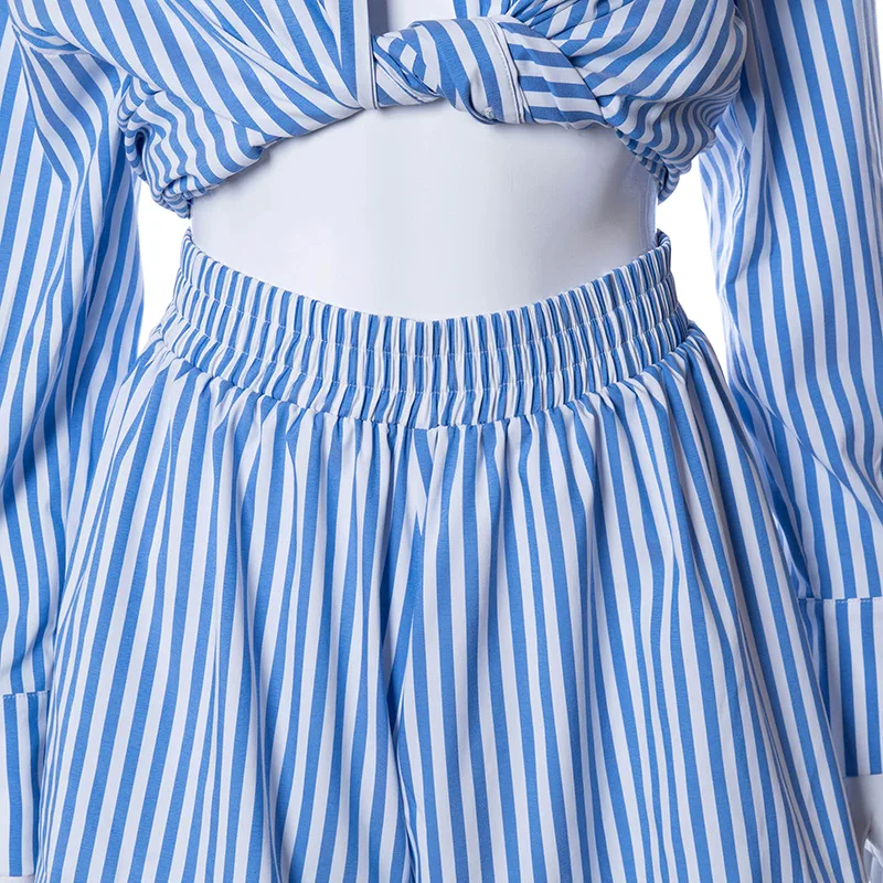 

CIGGANTFUL Women Spring Summer New Fashion Striped Shirt Waist Shorts Streetwear Casual Suit Two Piece Set Top Outfits Co Ords