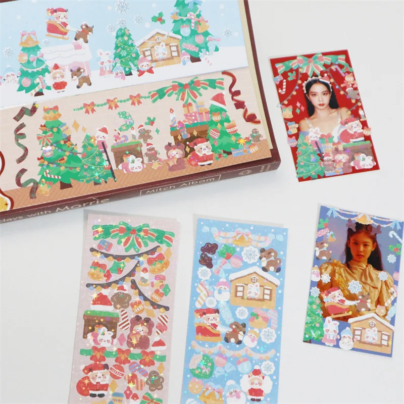 

1pcs Diy Christmas Sticker Cute Santa Snowman Sticker for Idol Card Holiday Decor Scrapbooking Planners Diary Korean Stationery
