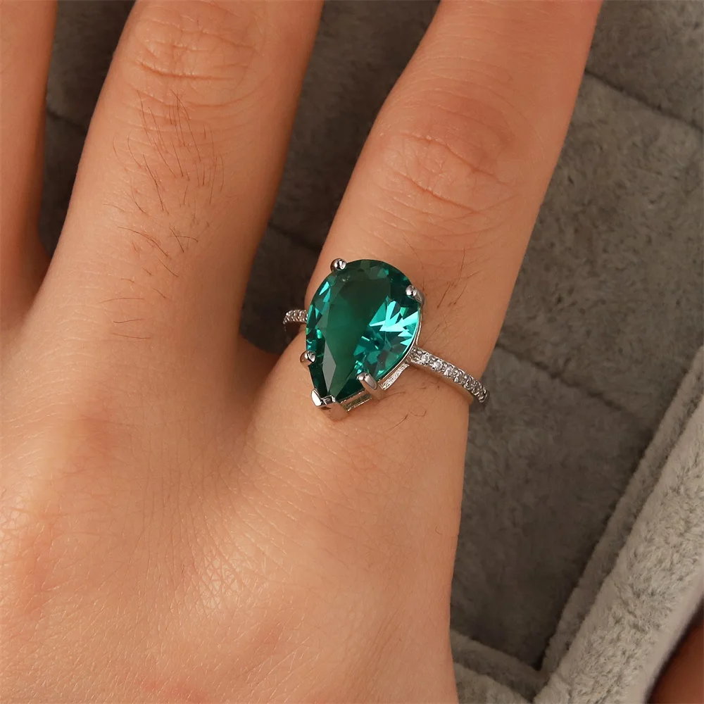 

Classic fashion 925 sterling silver ring four claw platinum zircon blackish green water droplets ms crystal jewelry gifts