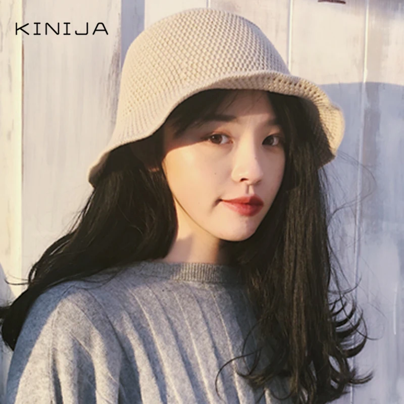 Летняя и осенняя Милая однотонная женская вязаная шляпа в стиле ретро рыбацком