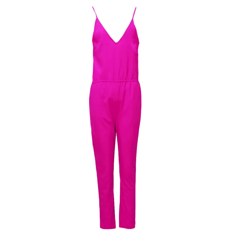 Solid Women Summer Spaghetti Strap Jumpsuits New Beach V Neck Rompers Female Streetwear Casual Sleeveless One Piece Overalls