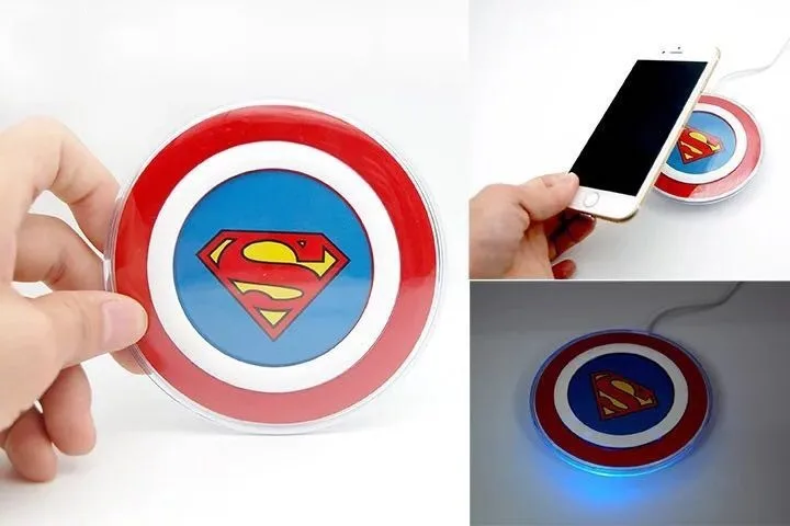 SuperMan Мстители QI Беспроводной Зарядное устройство для Samsung Galaxy S8 S7 S6/S6 край G9200 G920F G9250 G925F Капитан Америка щит зарядного устройства - Цвет: SuperMan