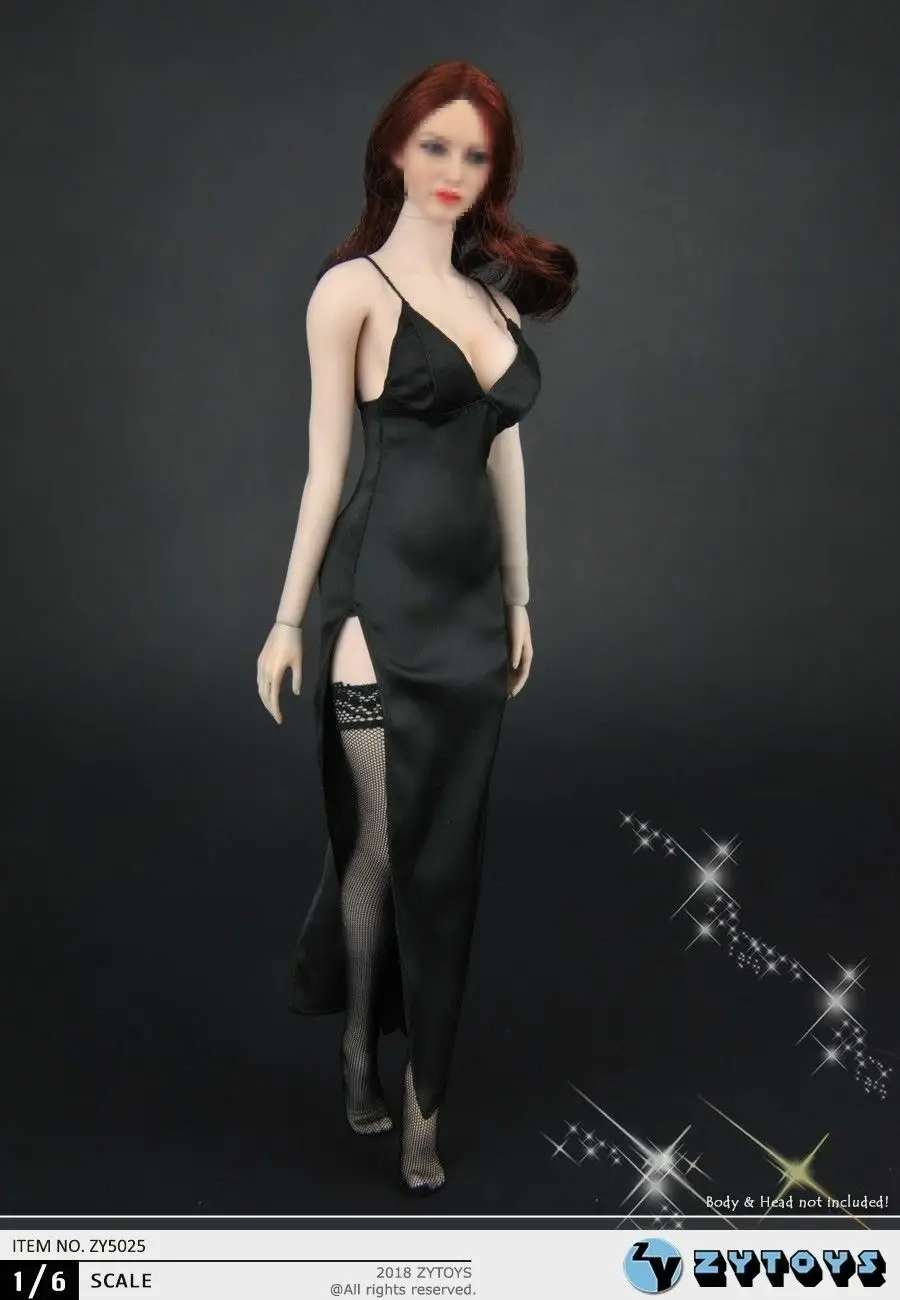

В наличии женская черная вечерняя одежда платья чулки 1/6 масштаб F 12 дюймов Фигурное тело ZY5025