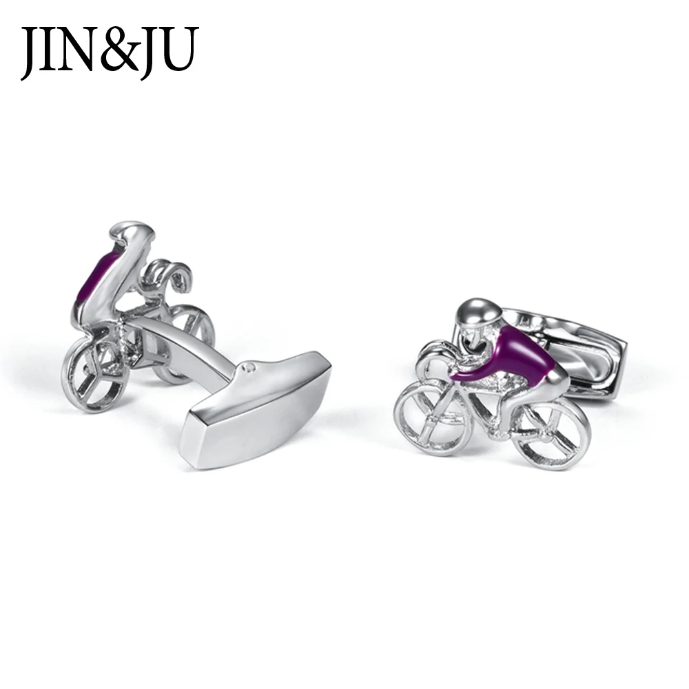 

JIN&JU High Quality Bicycle Racer Cufflinks for mens Silver Color Plated Cuff links Mens Birthday Gift