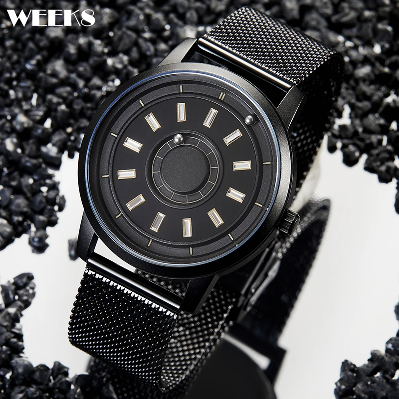 Мужские магнитные часы намагниченные двухшаровые из сплава PVD черный циферблат с