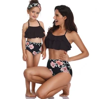 swimsuit girls ruffle print bikini 2 piece set high waist beach parent child swimwear childrens swimsuit little girl bikini