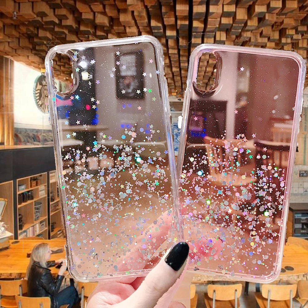 Чехол для iphone XR X XS Max 6 6S 7 8 Plus 12 11 Pro SE мягкий прозрачный гелевый из ТПУ с блестками и