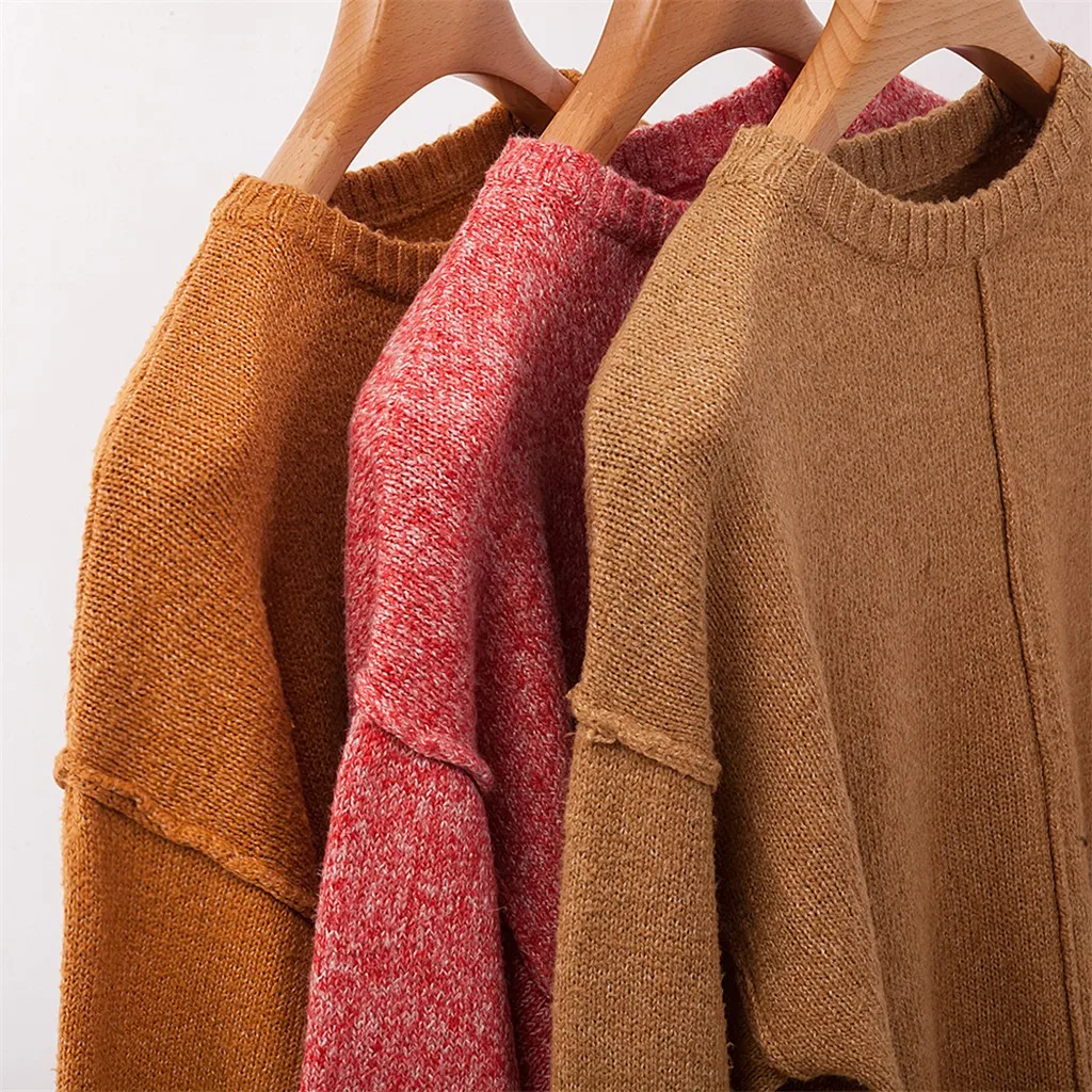 

Women's sweater Winter Pullover Plus Size Women Knitted Solid V-Neck Long Sleeve Sweater Irregular Top Y815