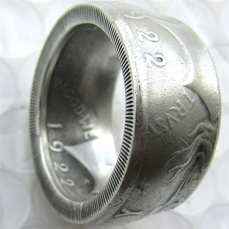 

US Peace Silver Dollar 1922 Two Faces Silver Plated Coin Ring Handmade In Sizes 8-16