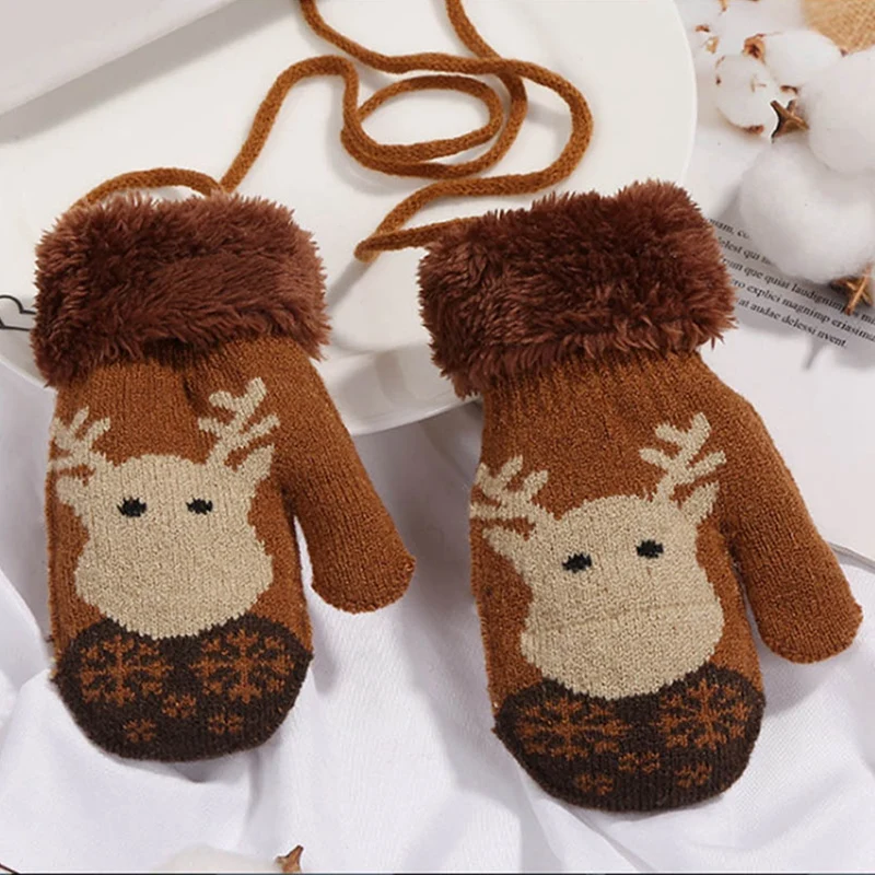 

6Pair Christmas Children's Gloves Winter Knitted Elk Gloves Kids Thicken Winter Warm Soft Gloves Christmas Gifts