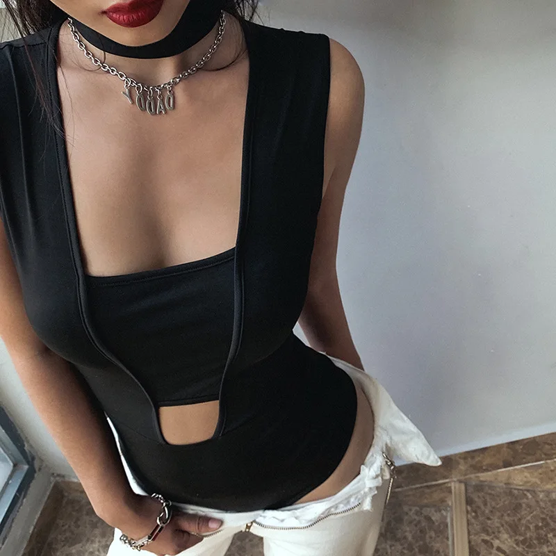 black corset bodysuit Black Sexy Bodysuit Women Hollow Out O Neck Sleeveless Bodycon Shirt Jumpsuit Elastic Summer Casual Party Bodysuits Streetwear nude bodysuit