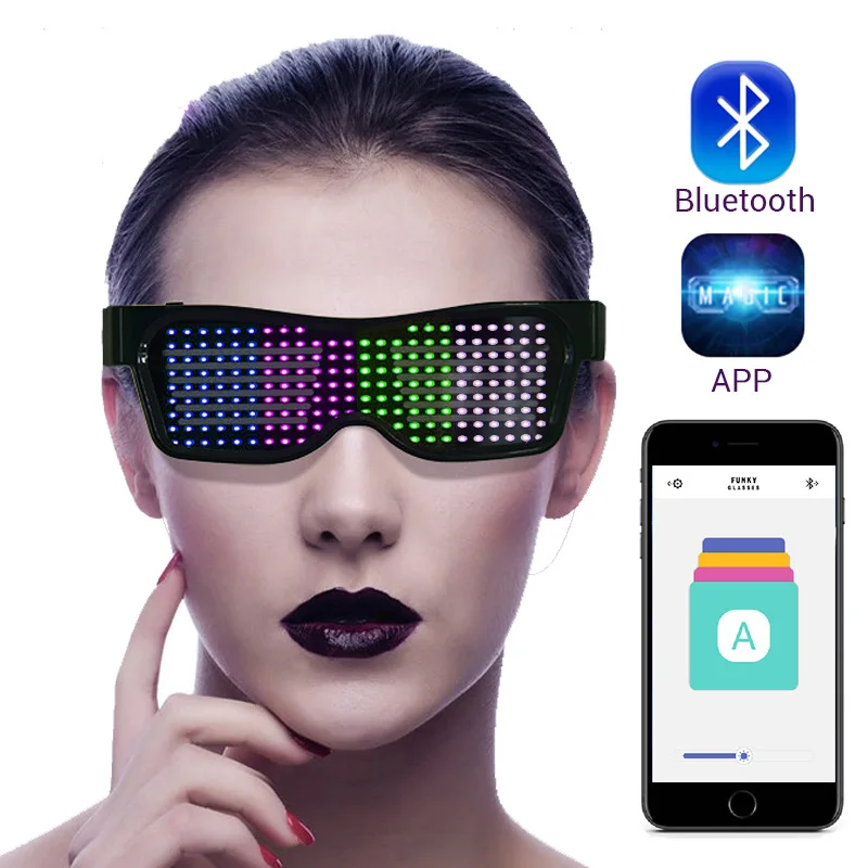 Волшебные Bluetooth светодиодные вечерние очки с APP управлением светящиеся очки USB зарядка DIY Edit Многоязычная быстрая вспышка Led Волшебные Bluetooth светодиодные вечерние очки с APP управлением светящиеся очки USB зарядка DIY Edit Многоязычная быстрая вспышка Led