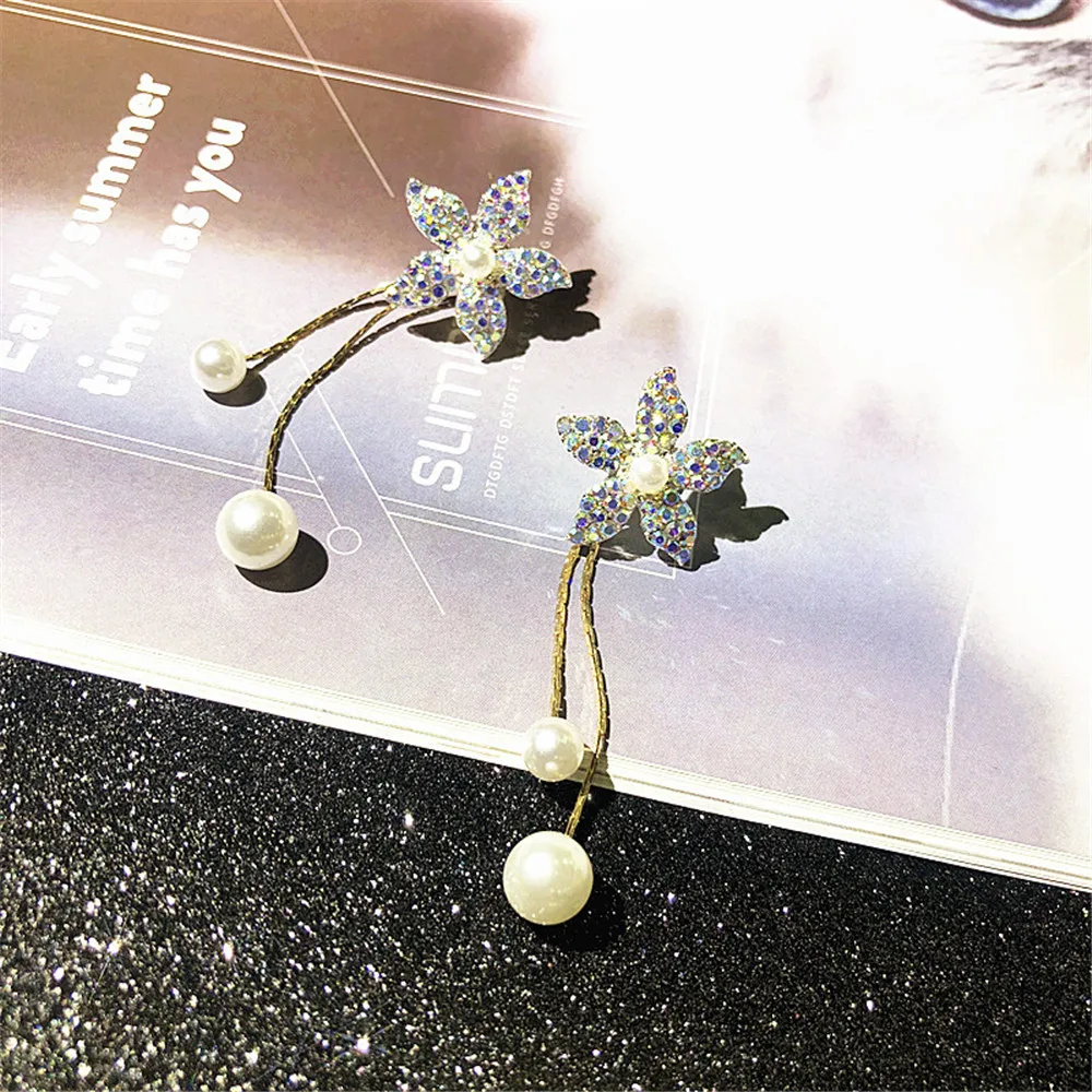 

New exquisite flower inlaid zircon Korean temperament long earrings female wild romantic jewelry Valentine's day gift wholesale