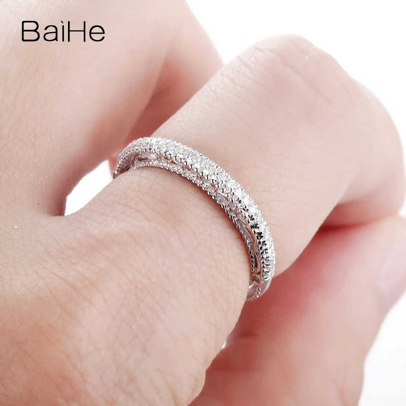 BAIHE Solid 14K White Gold H/SI Natural Diamond Ring Men Lady Match Trendy Fine Jewelry Making Anello diamanti טבעת יהלום |