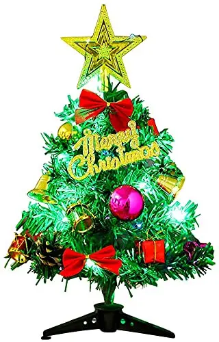 Mini &aacute;rbol de Navidad de 30CM para mesa, decoraci&oacute;n con cadena de luces LED, Cajas de Regalo, adornos colgantes y una estrella, para invierno-4