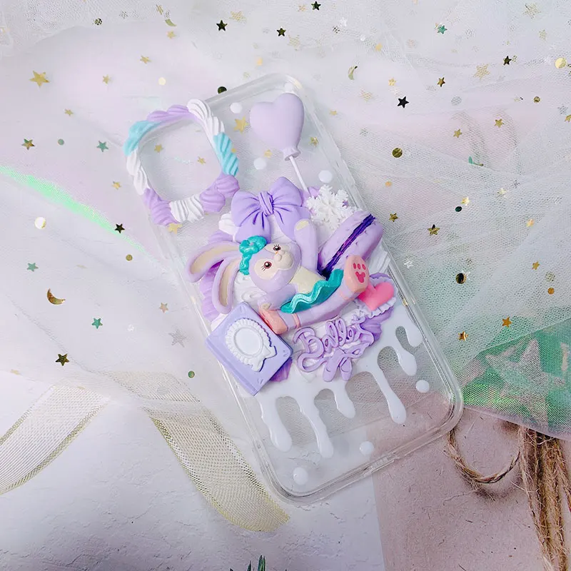 

Handmade Case For iPhone 11/12 pro max 3D Rabbit DIY Phone Cover XS MAX Cute Cream Shell XS/XR Candy Food 6/7/8 plus Girl Gift