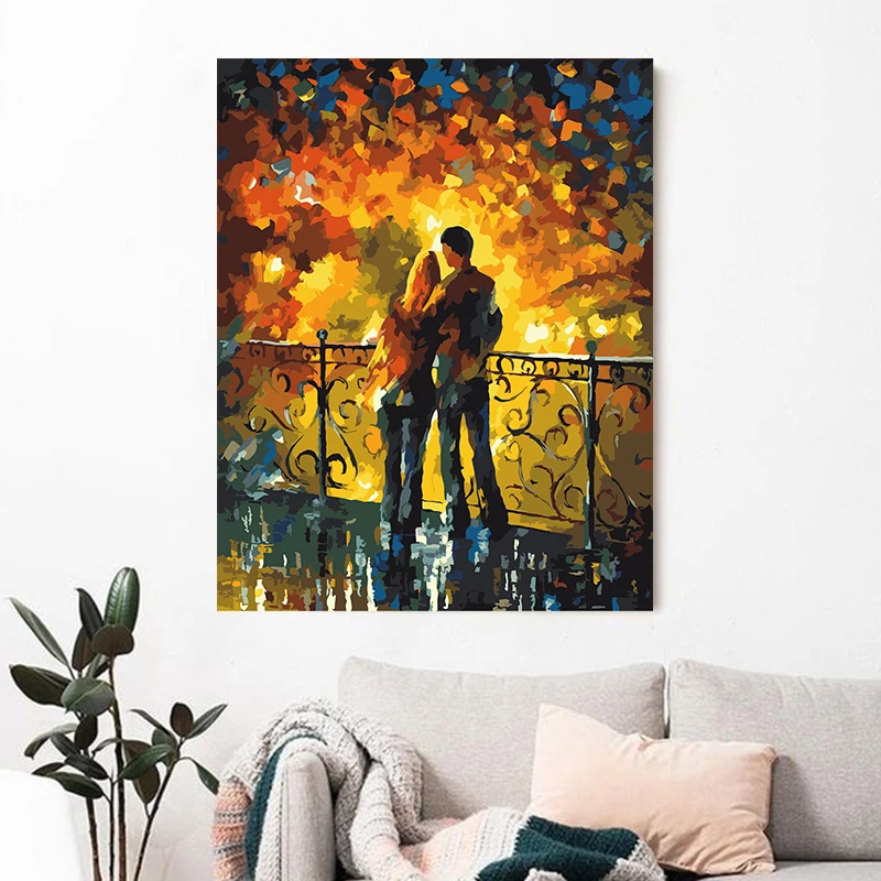 Diy digital painting hand-painted couple kissing hugging romantic art creative living room figure | Дом и сад