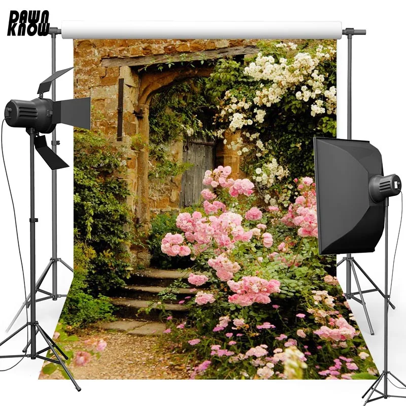 

DAWNKNOW Wood Door Vinyl Photography Background For Newborn Flower New Fabric Polyester Backdrop For Wedding Photo Studio G610