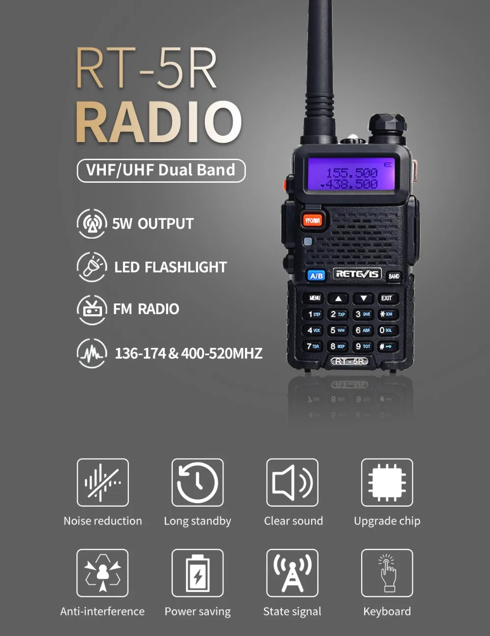 10 шт. RETEVIS RT5R Walkie Talkie VHF UHF двухдиапазонный любительский радиоприемник VOX FM двухсторонний радиоприемник для Baofeng UV-5R UV5R