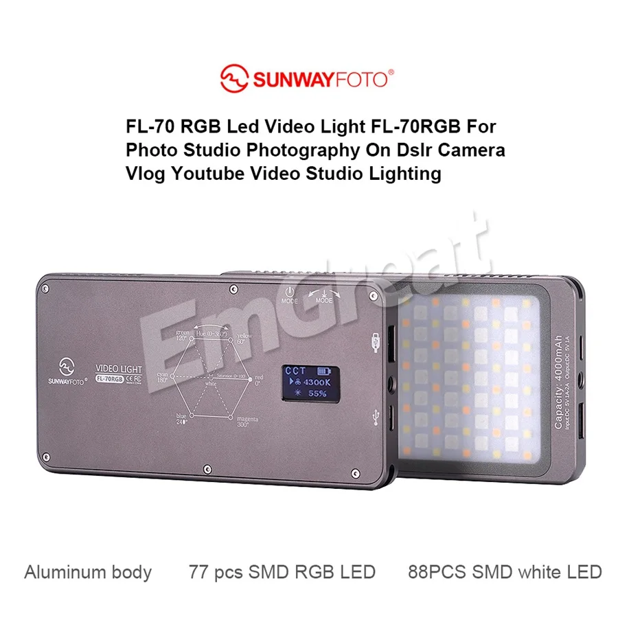 SUNWAYFOTO FL-70 Светодиодная панель видео свет 2600 K-6000 K полноцветный 9 сцена эффекты с 4000mAh батареей для студийной наружной фотографии