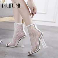 womens ankle sandals boots niufuni 2021 peep toe mesh back zipper high heels crystal casual shoes for women femmes bottes