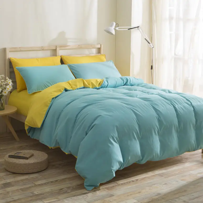 

4pcs/Set Solid Color Bedding Set Polyester Comforter Cover Simple Modern Flat Bed Sheet Pillowcases Bed Cover Single Queen King