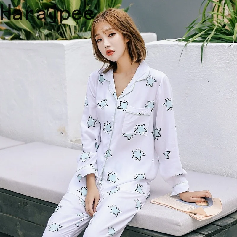 Осенняя одежда для сна в стиле харадзпи женский милый Пижамный костюм с длинным