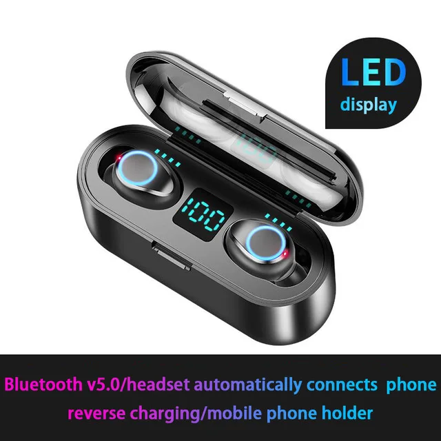 as show 2000mAh Беспроводные наушники Bluetooth V5.0 F9 TWS, беспроводные Bluetooth наушники, светодиодный дисплей, 2000 мАч, внешний аккумулятор, гарнитура с микрофоном - Цвет: as show 2000mAh