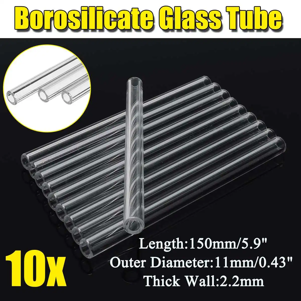 10 шт. прозрачные трубки мешалки из боросиликатного стекла толщиной 150 мм внешний