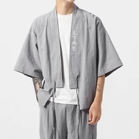 oversized summer thin cardigan coat retro embroidered hanfu set chinese kimono robe suit mens 34 sleeve tang clothing jacket