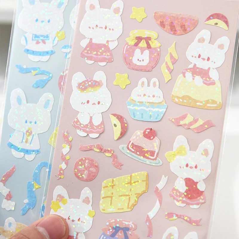 

Cute Cartoon Laser Animals Sticker Book Creative Hand Account Decoration Collage DIY PET Material Stickers Scrapbooking Supplies