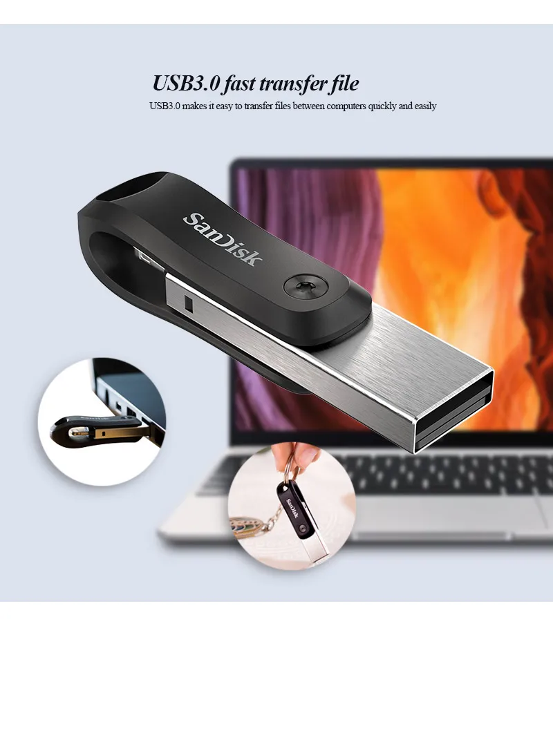 SanDisk флеш-накопитель USB 3,0, новинка, мобильный телефон Apple, U диск, 128 ГБ, флеш-накопитель, USB, 256 ГБ, флеш-накопитель для ПК, iPhone, iPad