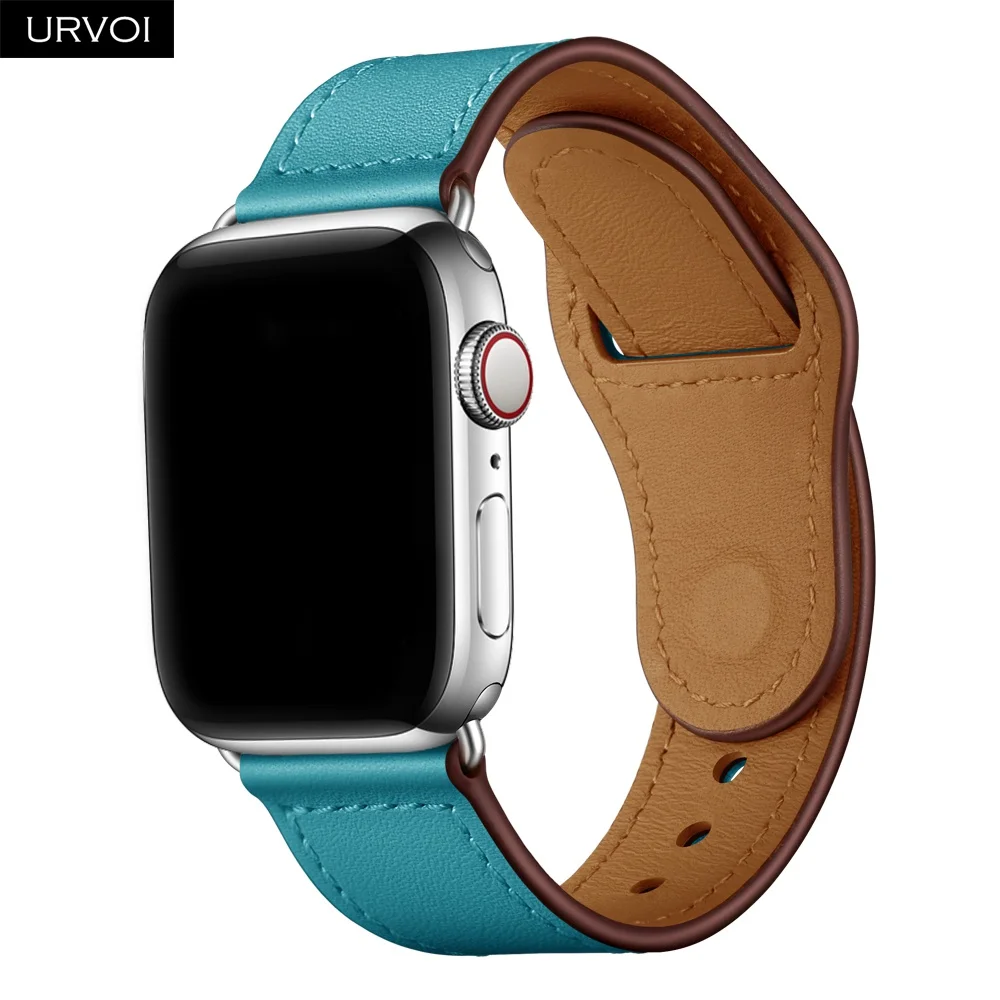 URVOI ремешок для apple watch серии 5/4 3, 2, 1, ремешок для наручных часов iWatch, большие размеры 40-44 мм спортивный ремешок из натуральной кожи Swift Pin& tuck ручной работы