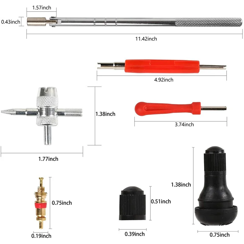 

Tyre Valve Stem Puller Tools Set with TR412 Snap-in Valve Stems, Valve Stem Cores Dual Single Head Valve Core Remover