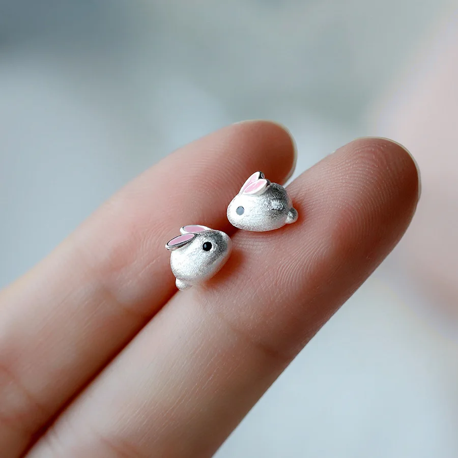 S925 Sterling Silver Simple Bunny Earrings for Women Girl Sweet Cute Rabbit Stud Earrings Student Party Jewelry Gift