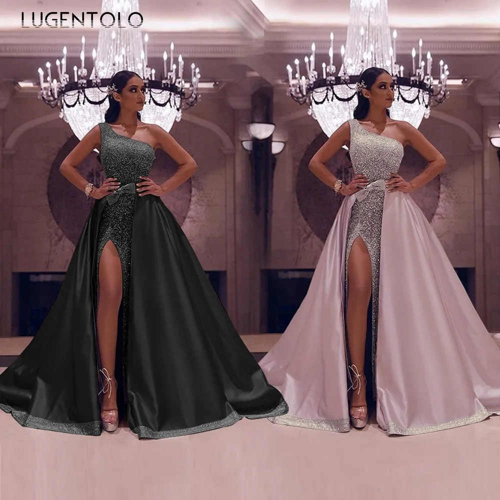 Платье макси Lugentolo женское на одно плечо однотонное вечернее праздничное в пол с