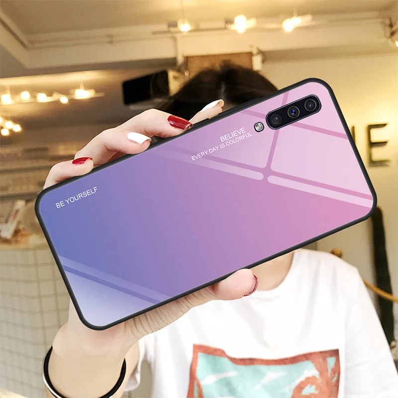 02 Витражи чехол для samsung A50 A60 A70 A40 A30 A20 A10 градиент закаленное Стекло чехол для Galaxy A7 J4 J6 плюс A5 A6 A8 J8 - Цвет: 02