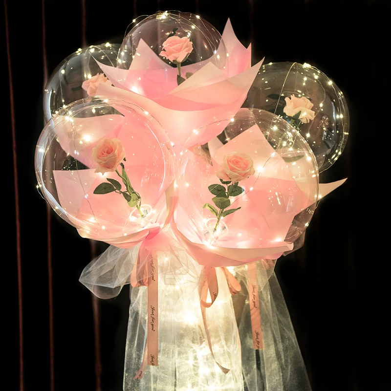 

Светодиодный светящийся шар в виде розы, прозрачный шар с розами, букет на День святого Валентина, Подарочный пакет, украшения для свадьбы, д...