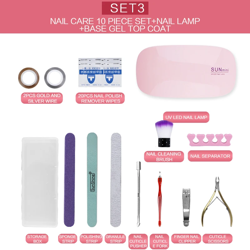 Set 3 Модный женский Гель-лак для ногтей акриловый набор для ногтей Vernis полуперманентный УФ светодиодный набор инструментов для маникюра DIY наборы для гелевых ногтей с лампой - Цвет: Set 3