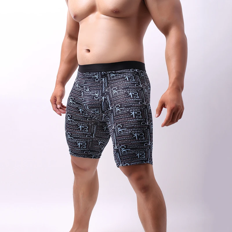 3 Pcs/Lot New Men Long Plus Size Boxer Shorts Trendy Fashion Soft Breathable Printed Boxing Underwear Men's Ice Silk Pants | Мужская