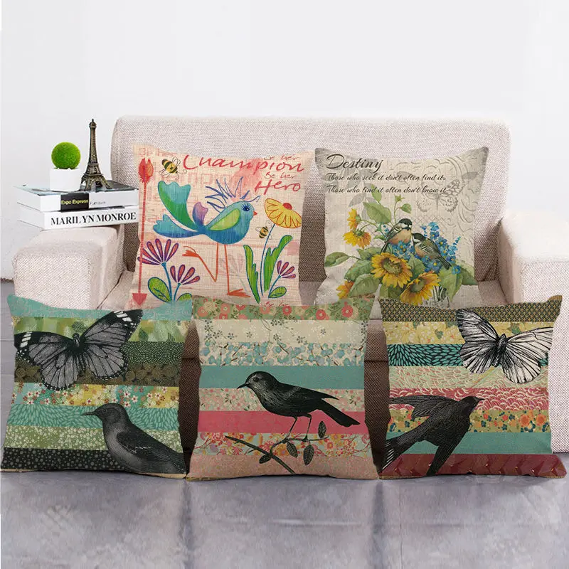 

Wholesale 45cm*45cm Bird pattern3 Linen/Cotton Throw Pillow Covers Couch Cushion Cover Home Decor Pillowcase