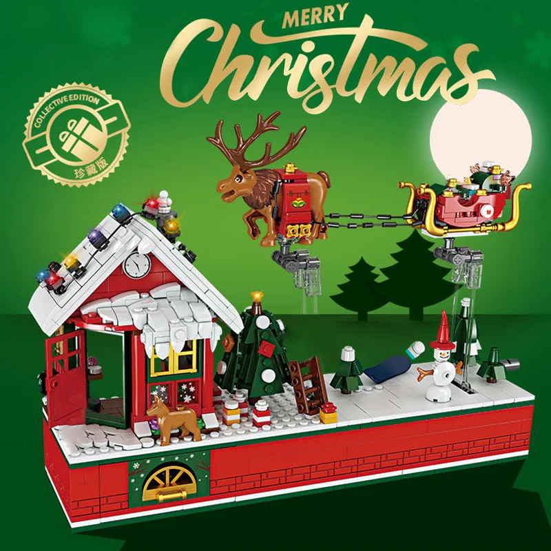 

2020 Christmas Winter Village City Train Building Blocks Bricks Toys Sets Christmas Tree Lights Christmas Gift