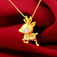 hi women 24k yellow gold plated zircon deer pendant necklace for female party jewelry with chain birthday gift long no fade